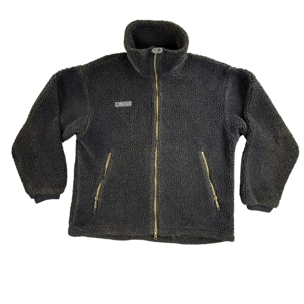 Vintage Columbia Jacket Mens Medium Blue Sherpa Fleece Full Zip 90s Deep Pile